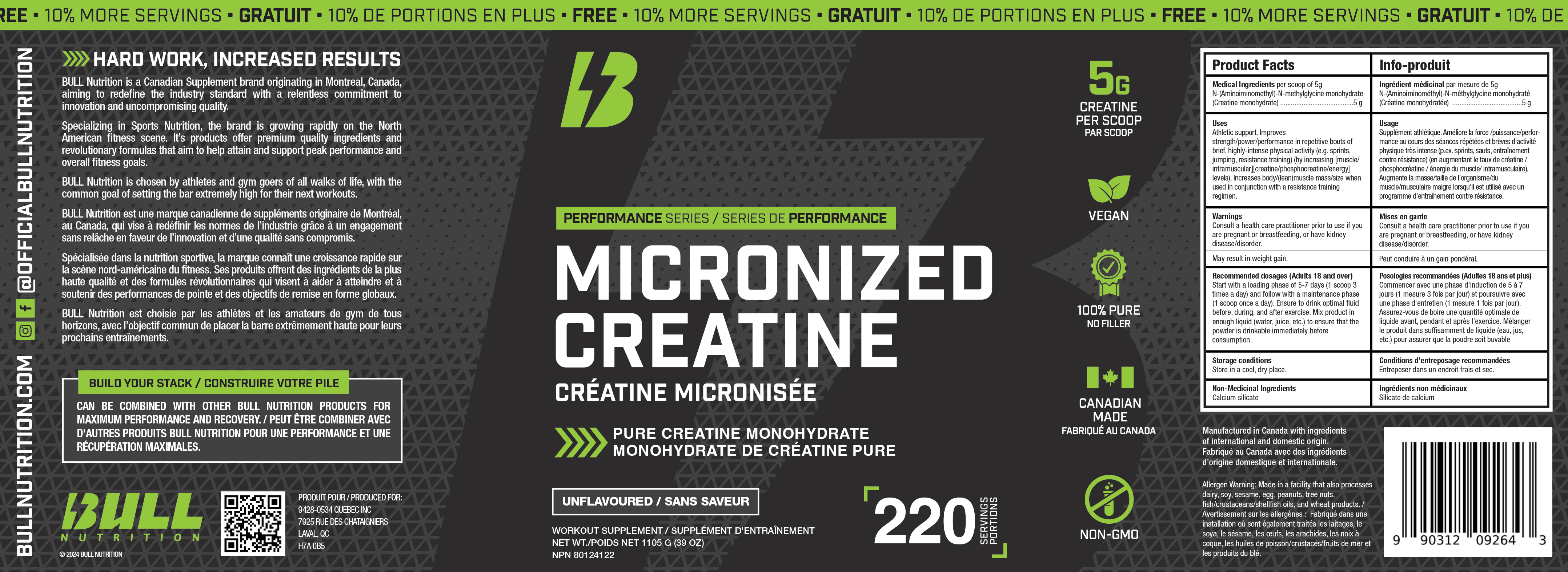 Creatine - Micronized Monohydrate  1100g - 220 Servings